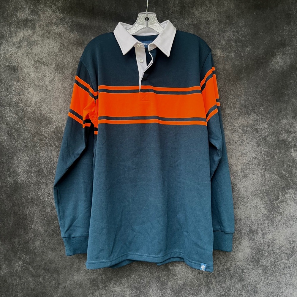 Withernot Mens Long Sleeve Rugby Shirt Blue Orange Striped Size L Heritage